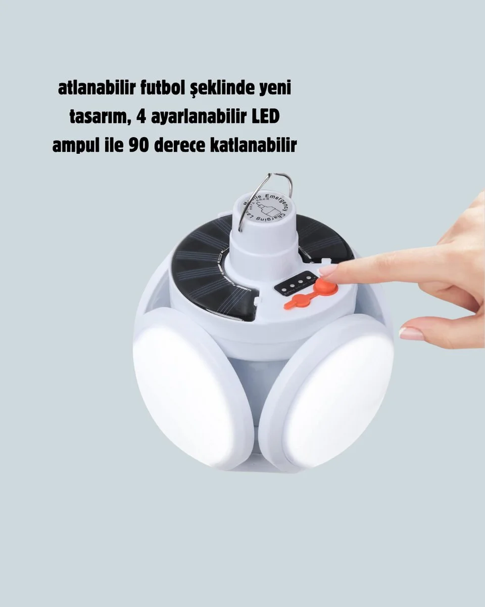 Güneş Enerjili USB Şarj Edilebilir 5 Modlu Katlanabilir LED Kamp Işığı