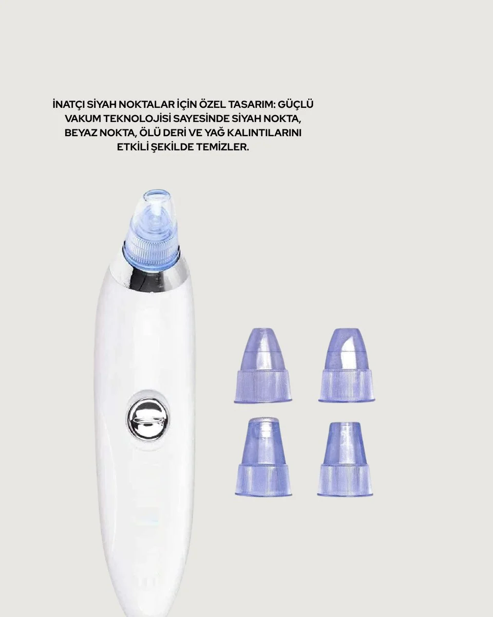 USB Destekli 4 Başlıklı Siyah Nokta Vakum Cihazı – Gözenek Temizleyici ve Cilt Yenileyici Bakım Aleti