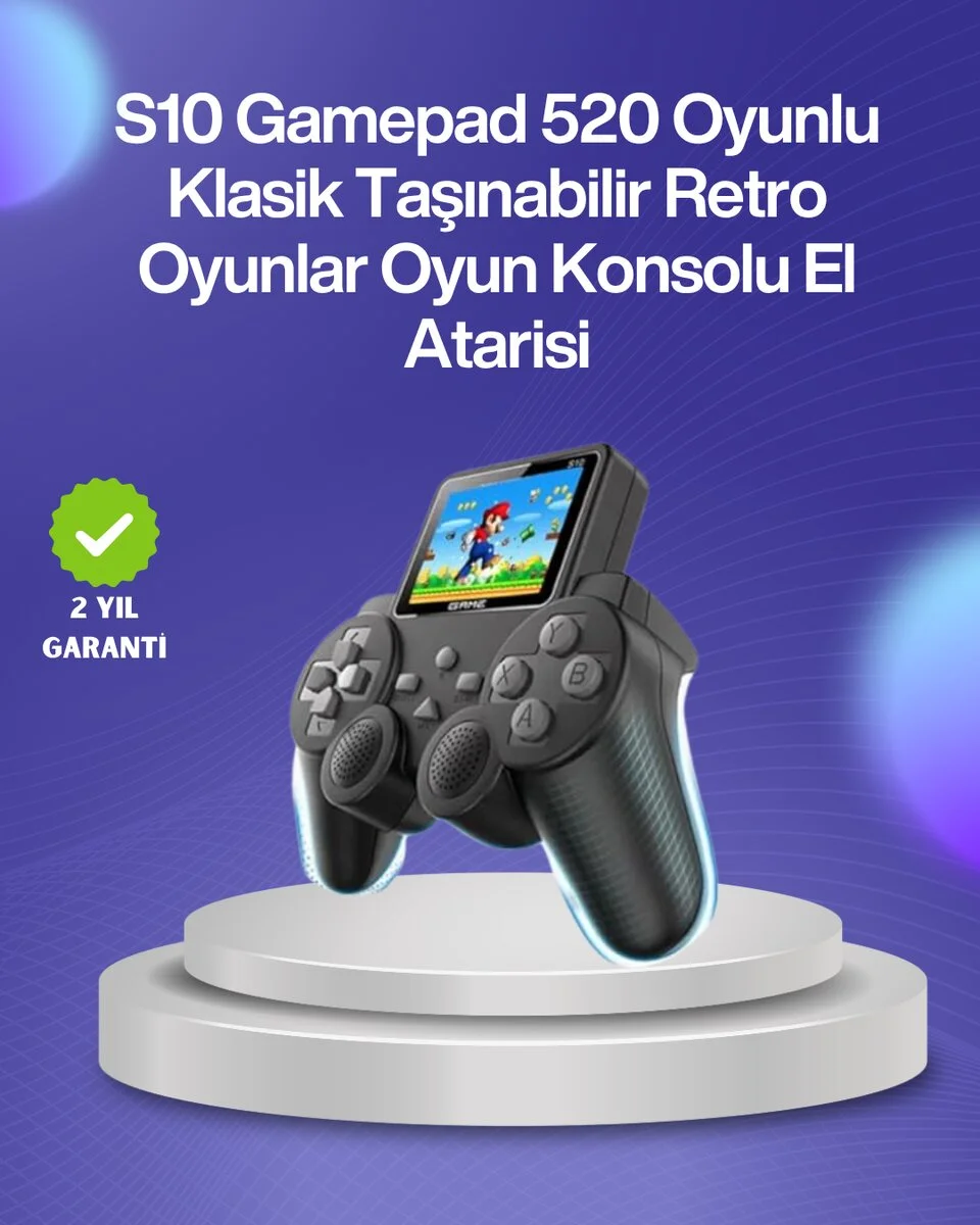 500 Oyunlu Nostaljik El Tipi Oyun Konsolu Taşınabilir Şarjlı Cihaz Renkli Ekran ve TV Destekli