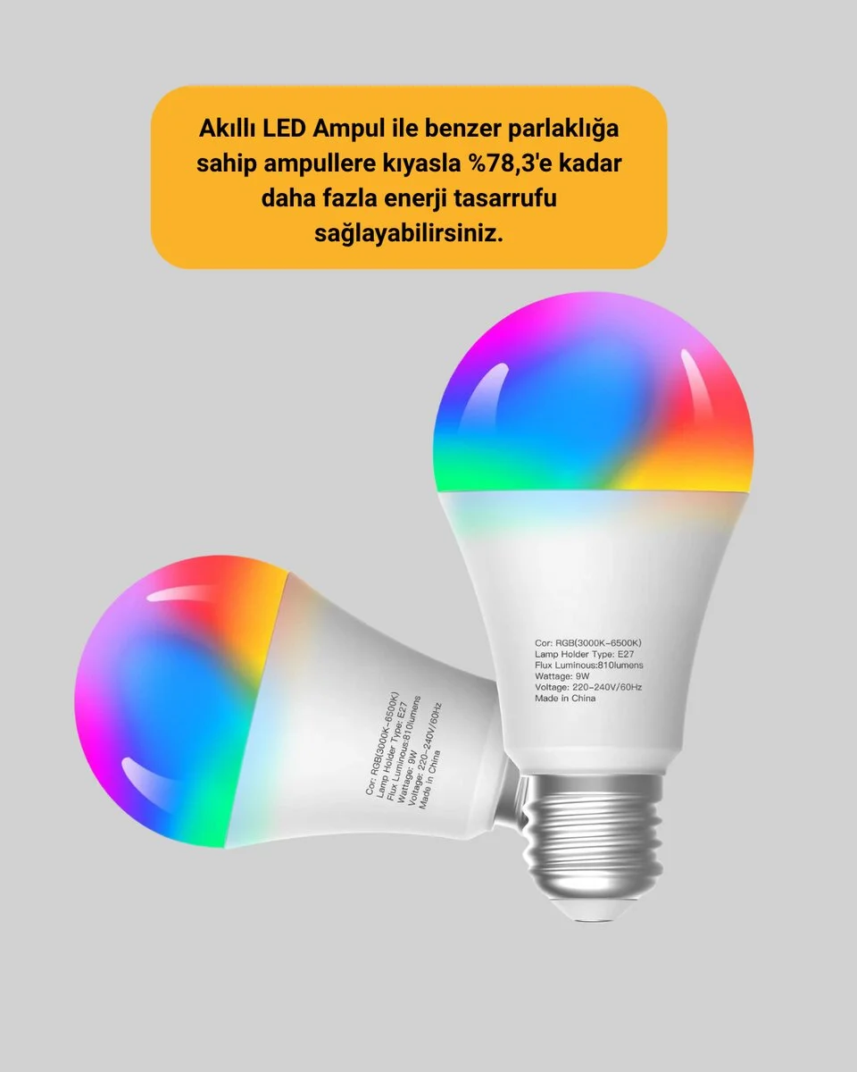 Kumanda Destekli Çok Renkli Akıllı LED Ampul