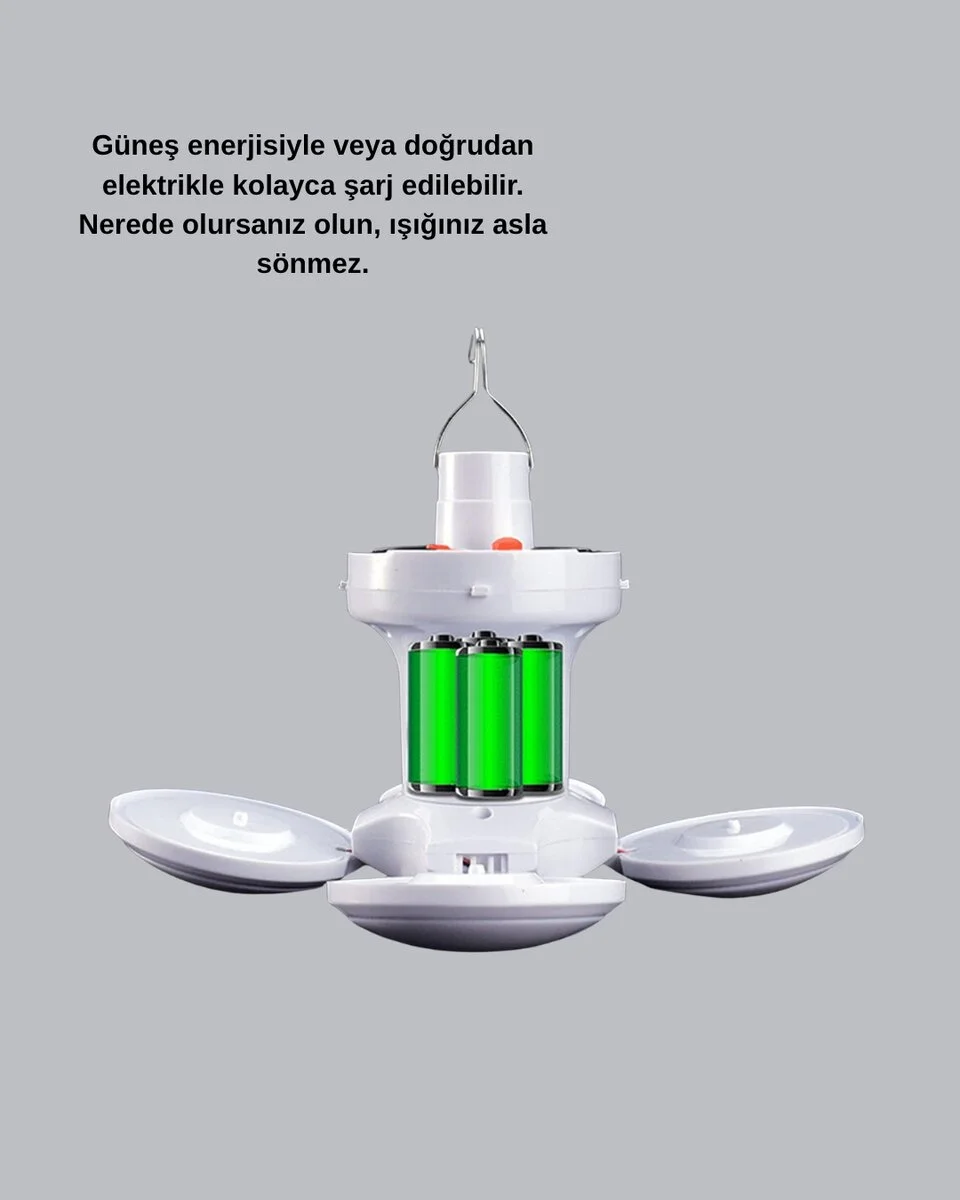 Solar Güneş Enerjili ve USB Şarjlı 5 Kanatlı LED Kamp Lambası