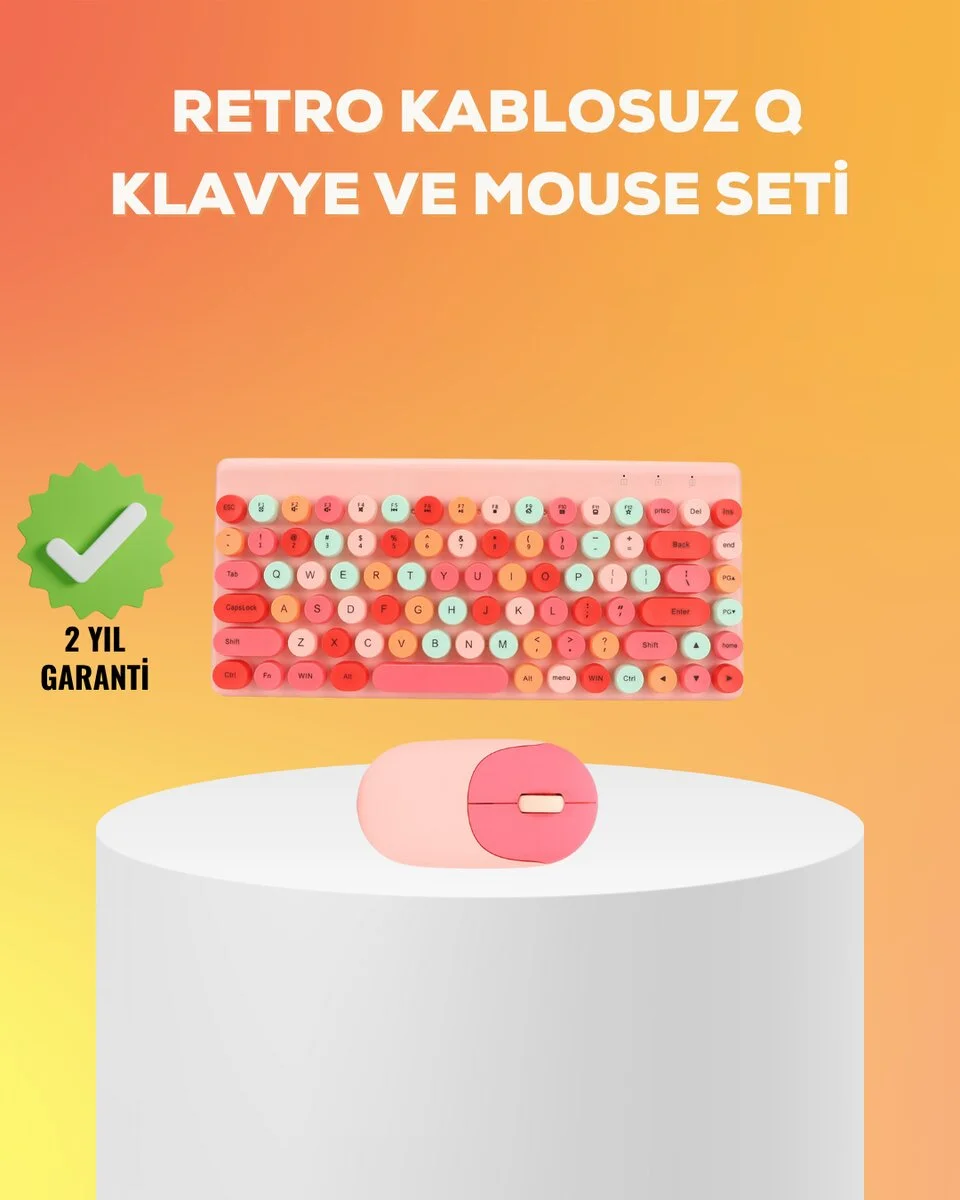 Renkli Retro Tuş Takımlı Klavye – 3 Cihaz Bağlantısı Medya Kısayol Tuşları