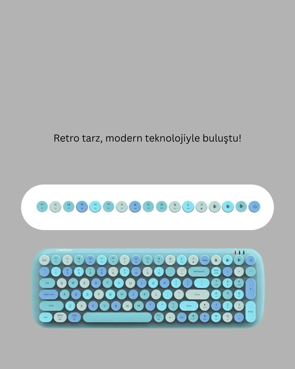 Kablosuz Retro Klavye ve Mouse Seti – 104 Tuşlu Sessiz Yazım