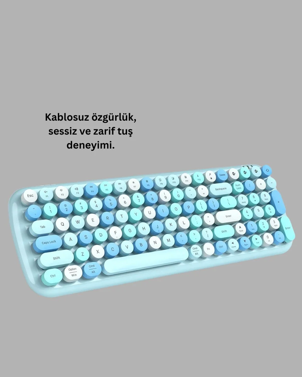 Retro Daktilo Stilli Kablosuz Klavye Mouse Seti – Sessiz ve Şık