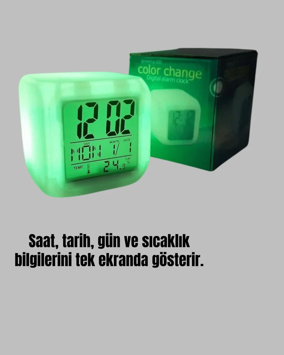 Gece Lambası Fonksiyonlu Renk Değiştiren LED Küp Dijital Saat