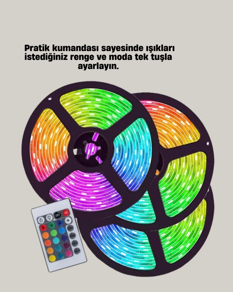 Uzaktan Kumandalı RGB Smart Şerit LED Işık Esnek ve Taşınabilir Dekorasyon
