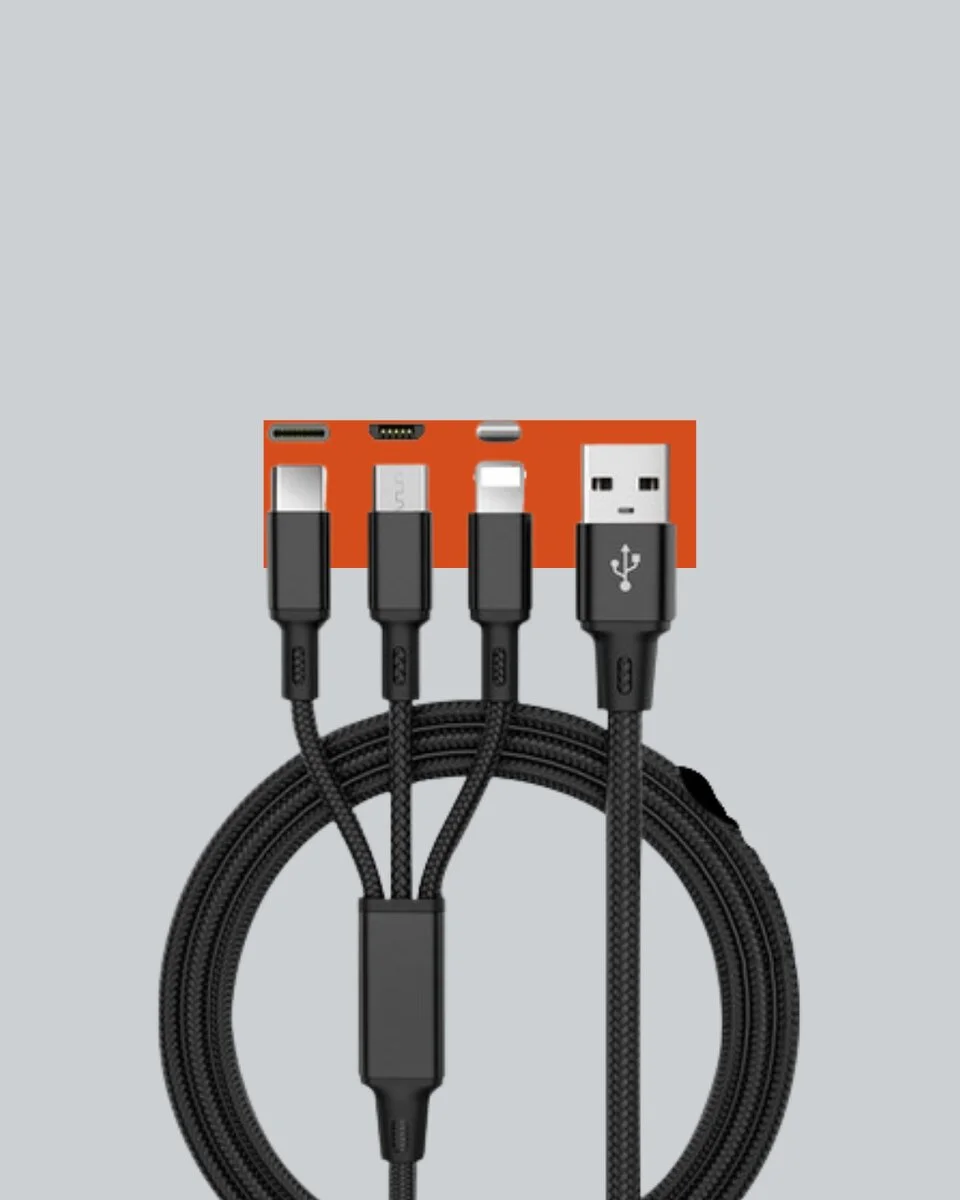 Evrensel 3 Başlıklı Şarj Kablosu – iPhone Huawei Samsung İçin