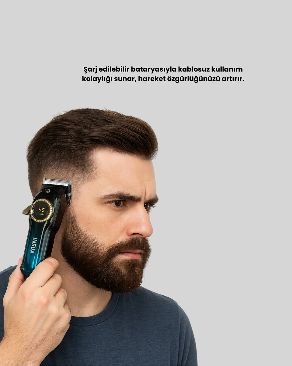 Profesyonel Saç Kesme Makinesi – 2000 mAh Şarjlı LCD Ekranlı
