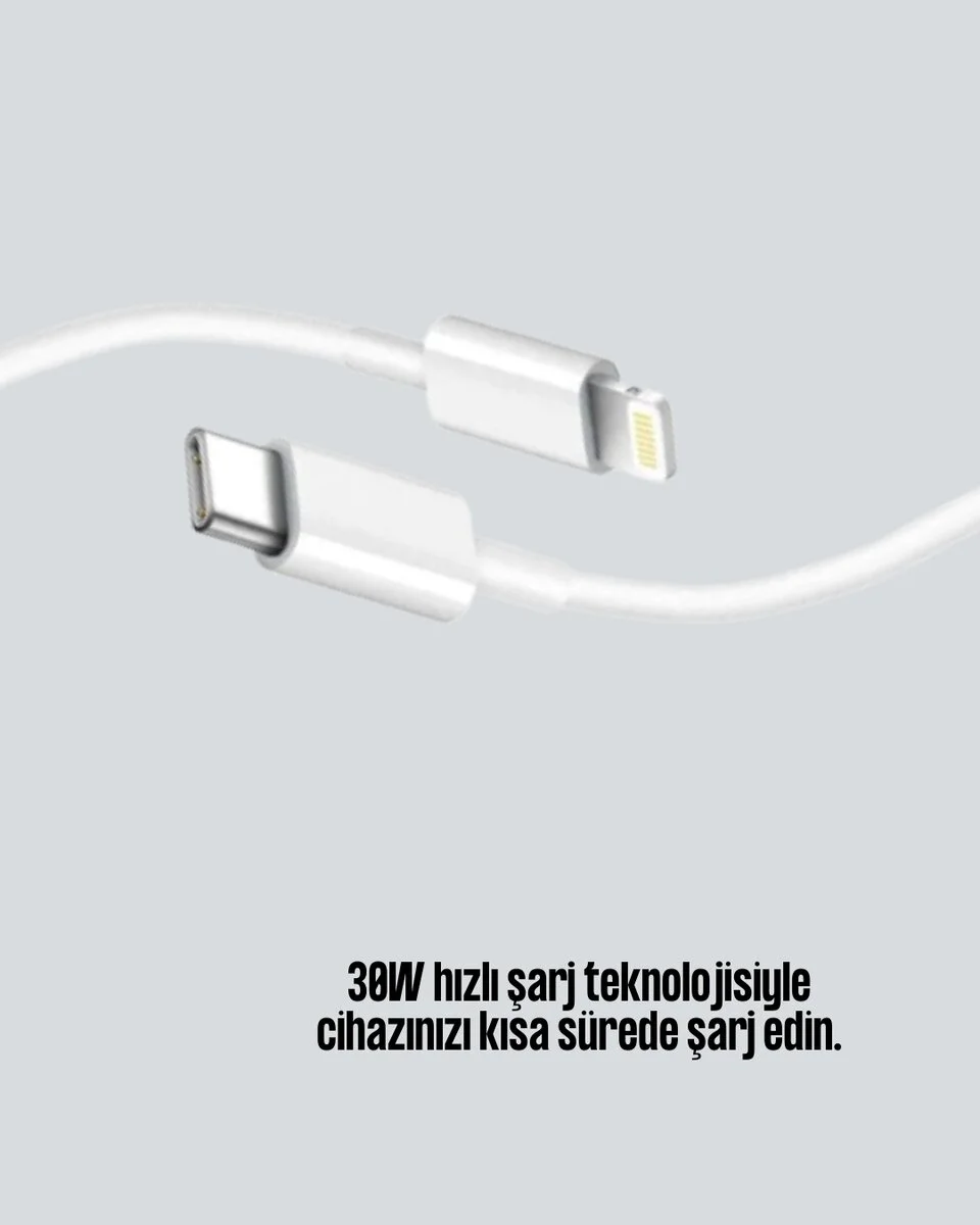 30W Type-C Lightning Hızlı Şarj Kablosu 1.2m iPhone Uyumlu
