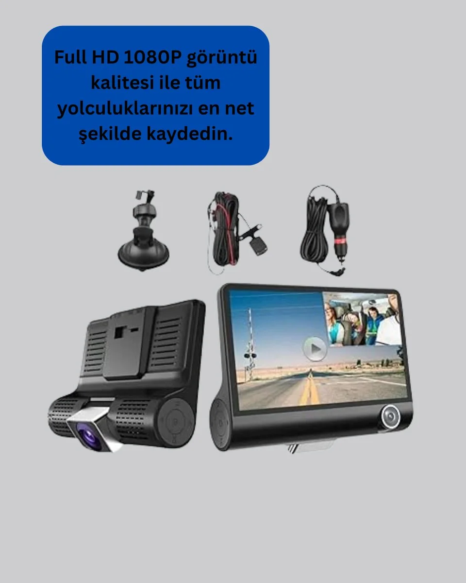 Full HD 1080P 3 Kameralı Araç DVR – Gece Görüşlü ve G-Sensörlü Güvenlik Çözümü