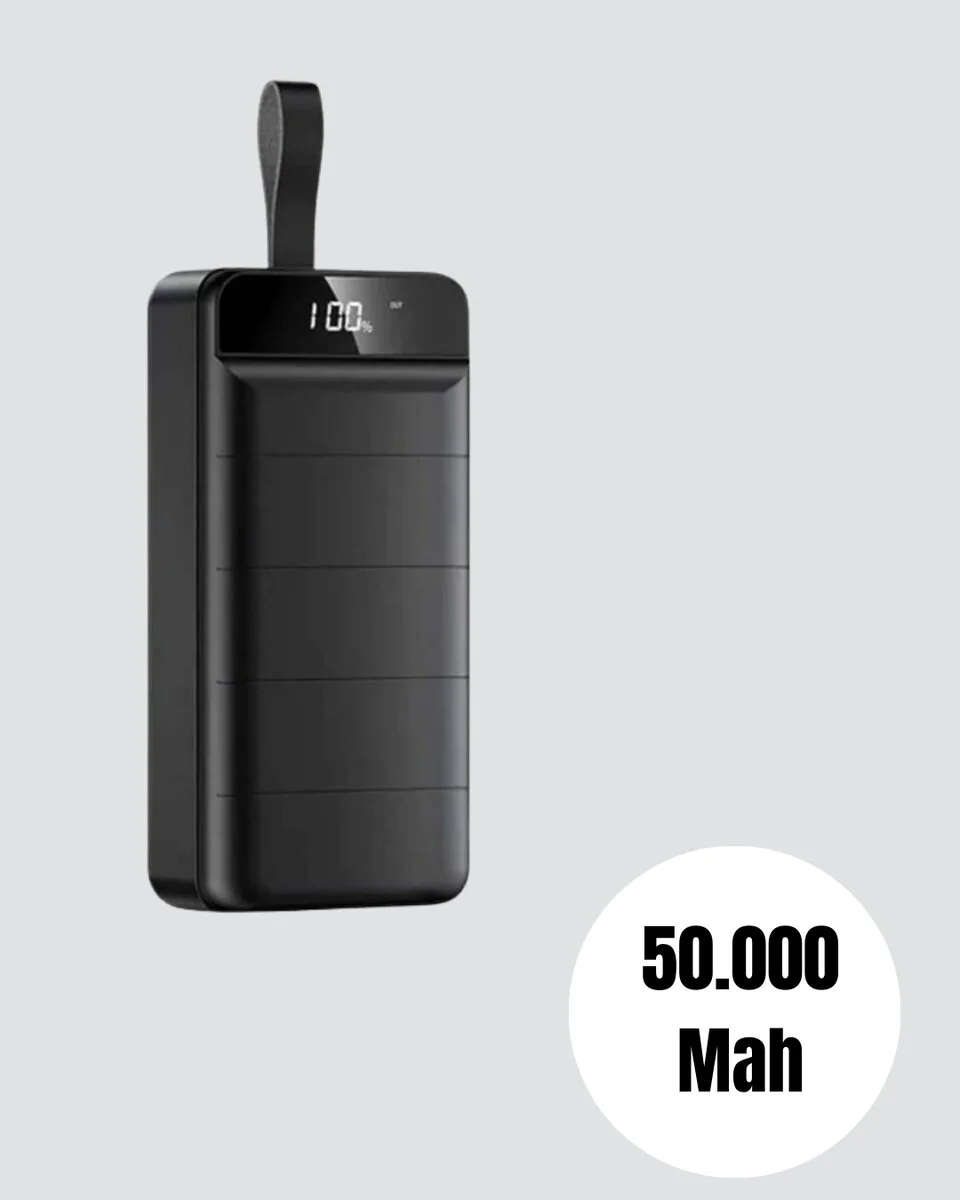 Yüksek Kapasiteli 50.000 mAh Powerbank – Type-C Lightning ve Micro USB Uyumlu Çoklu Cihaz Şarj Özellikli