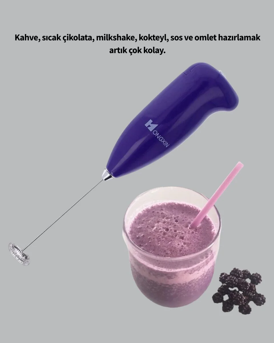 Mini Pilli Portatif Karıştırıcı – Cappuccino Latte Frappe ve Kahve Köpürtücü