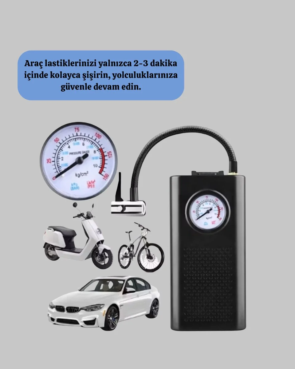USB Şarjlı Kompakt Elektrikli Hava Kompresörü 3000 mAh
