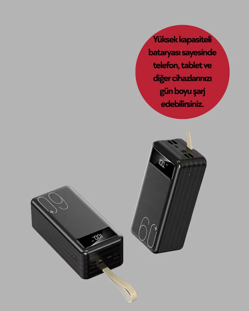 Tüm Cihazlarla Uyumlu LED Fenerli 4 Çıkışlı Powerbank