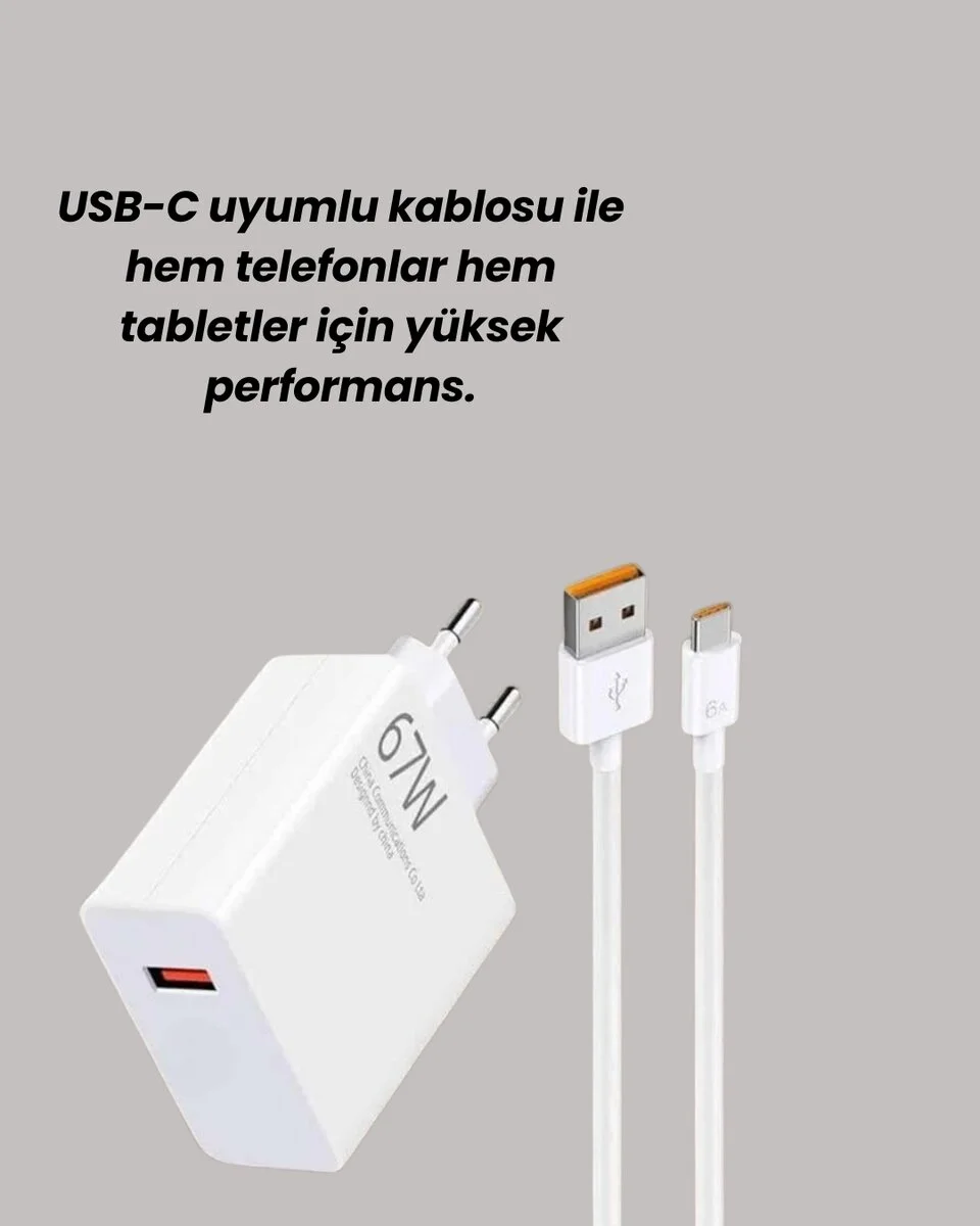 67W Güçlü Şarj Adaptörü ve Turbo Kablo Uzun Ömürlü Dayanıklı Tasarım