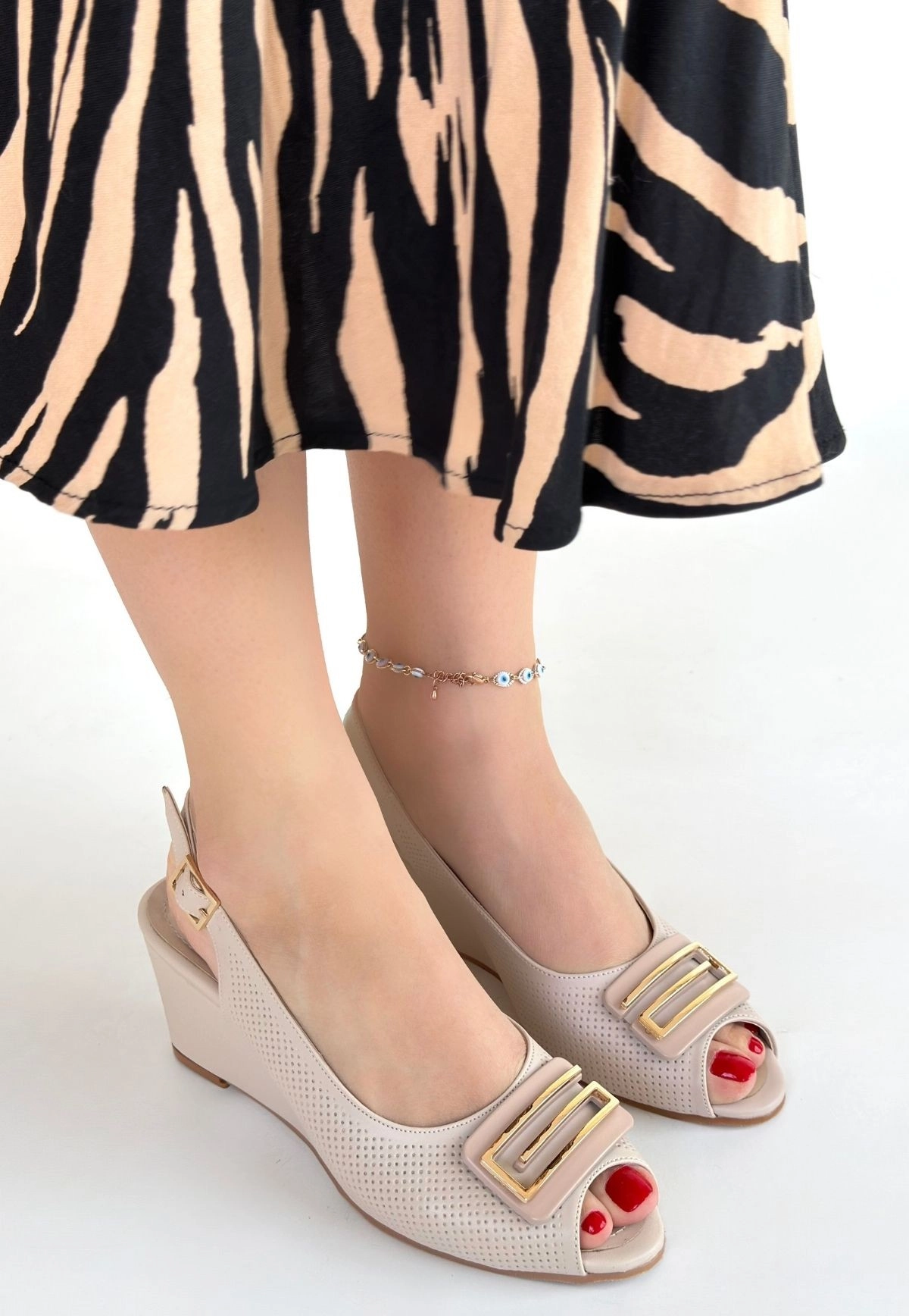 Mamba Bej Cilt Dolgu Topuk Ayakkabı