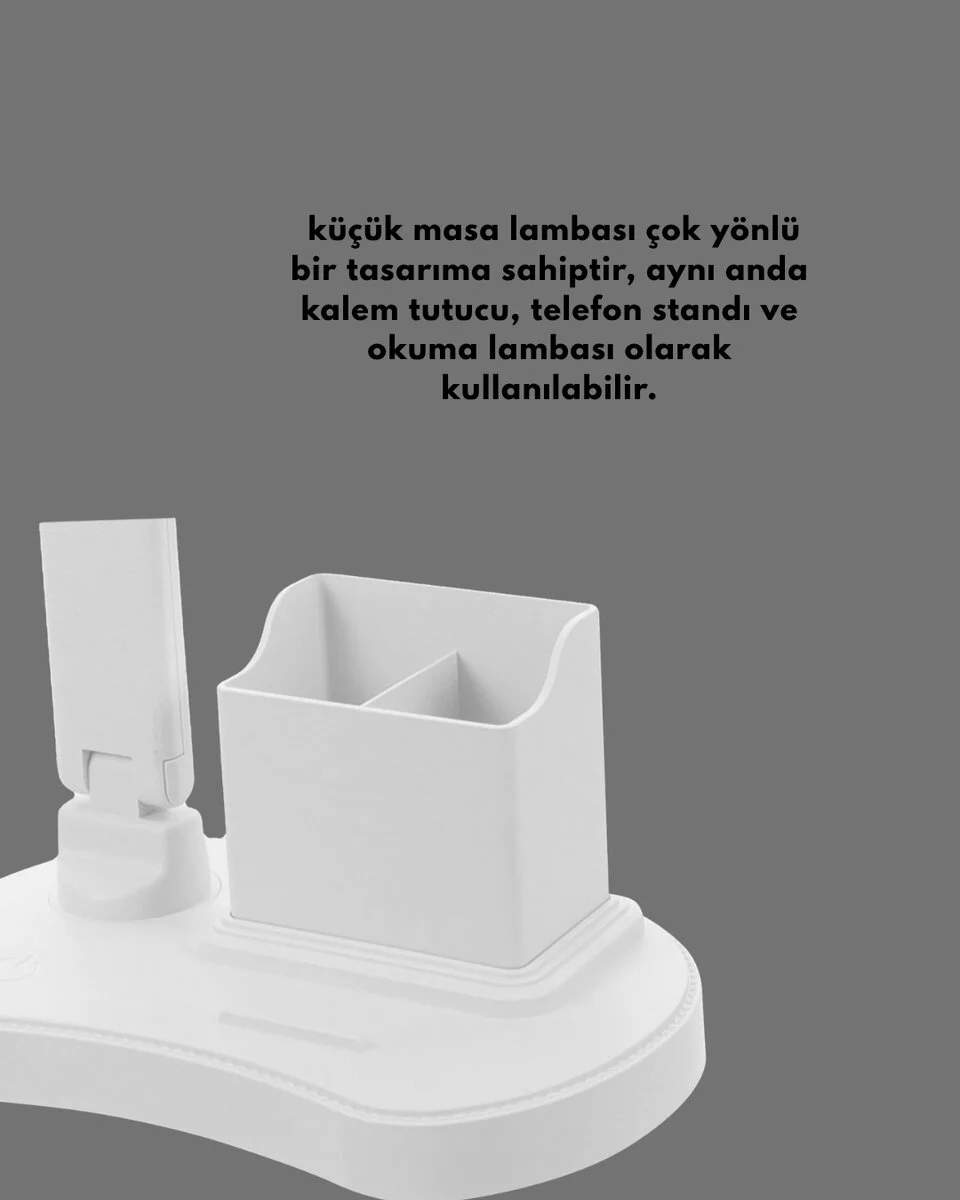 Kısılabilir LED Masa Lambası – Kalemlik Telefon Standı ve Okuma Işığı Bir Arada