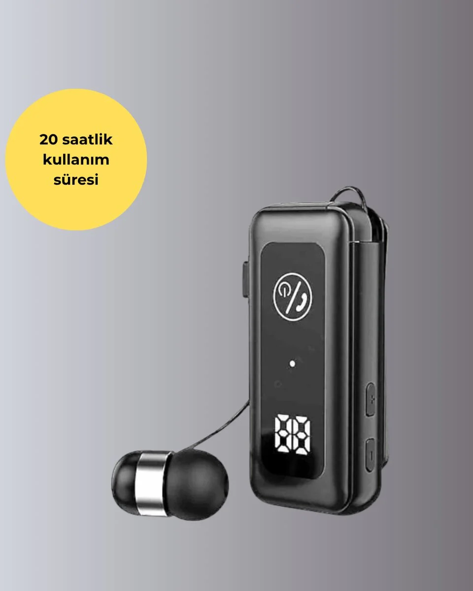 İçi Sarılabilen Kablo ve Yaka Klipsli Bluetooth Kulaklık