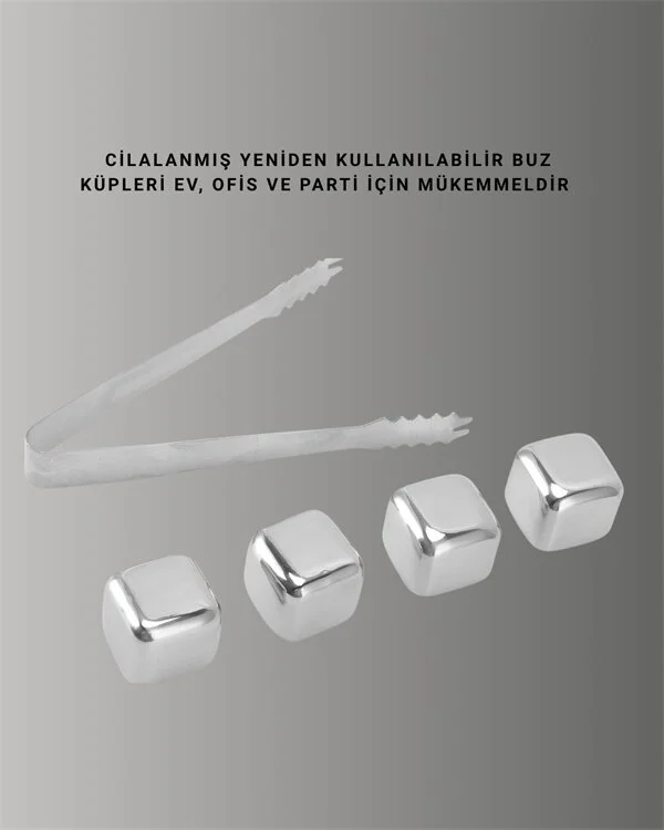 Yeniden Kullanılabilir 304 Çelik Metal Buz Küpleri 4'lü Set