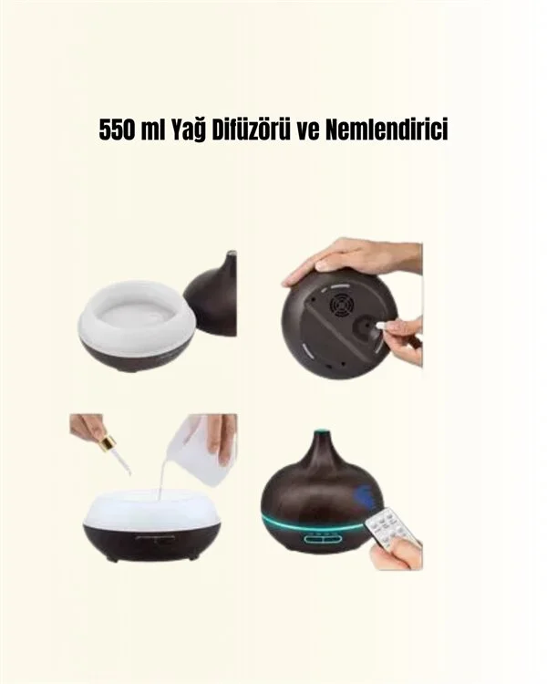 550 ml Ultrasonik Yağ Difüzörü ve Soğuk Buhar Nemlendirici