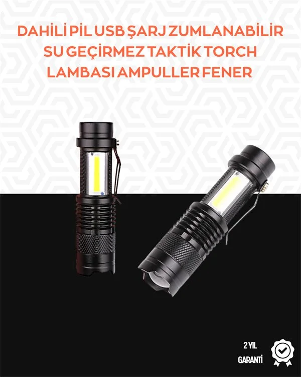 Taşınabilir Şarjlı LED Fener - 4 Modlu 2000LM Ayarlanabilir Odak