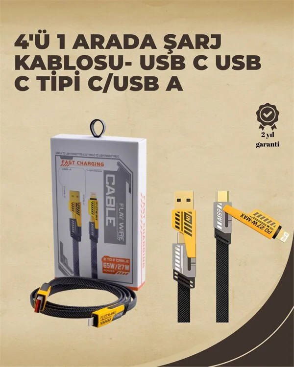 4'ü 1 Arada Metal Hızlı Veri Kablosu – 65W Güç 27W iPhone Desteği 480Mbps Aktarım