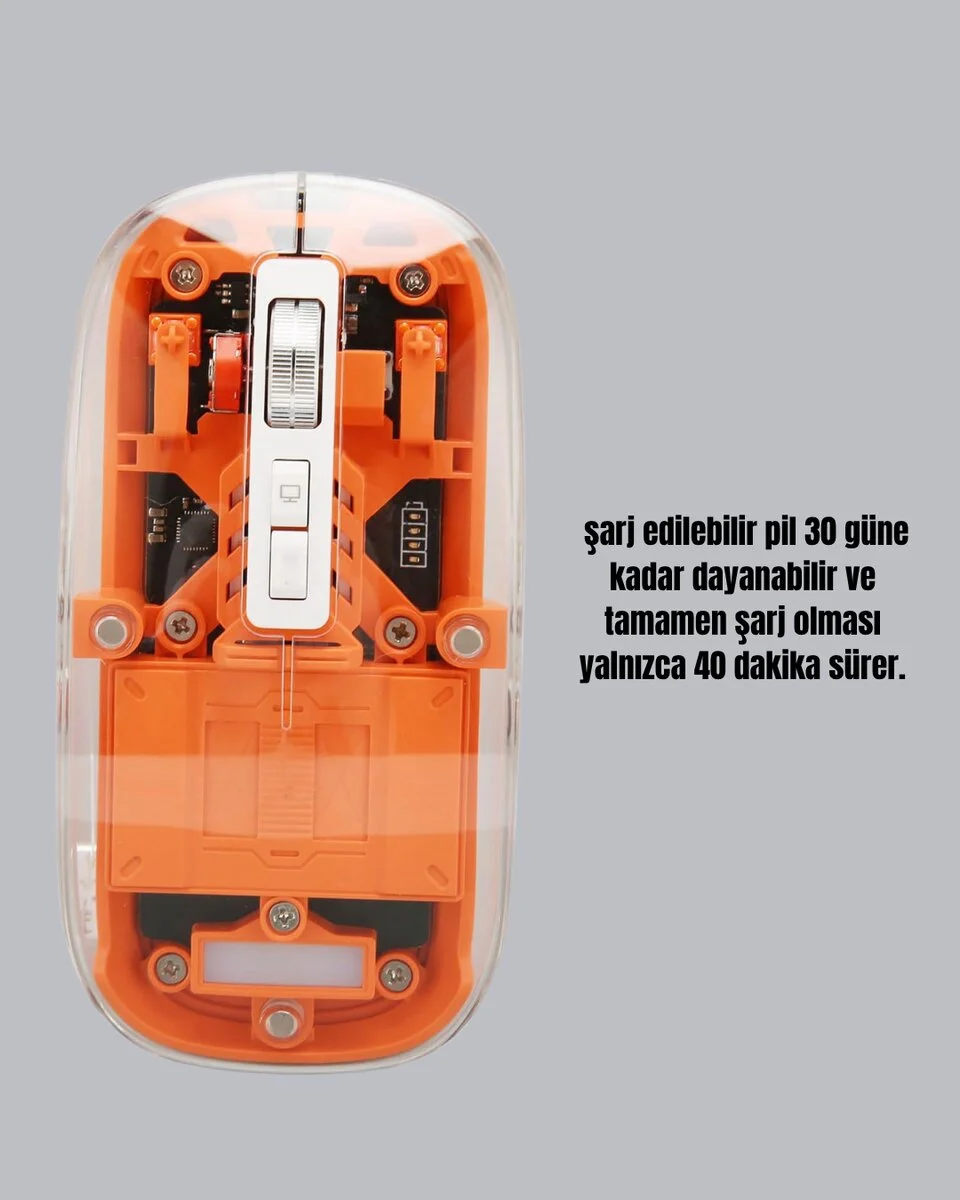 Sessiz ve Ergonomik Kablosuz Fare - 30 Gün Kullanım 2 Modlu Bağlantı