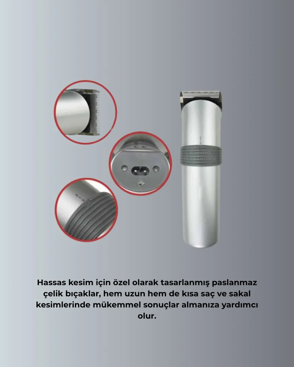 Profesyonel Erkek Tıraş Makinesi – Kablosuz Paslanmaz Bıçaklı ve Tam Aksesuar