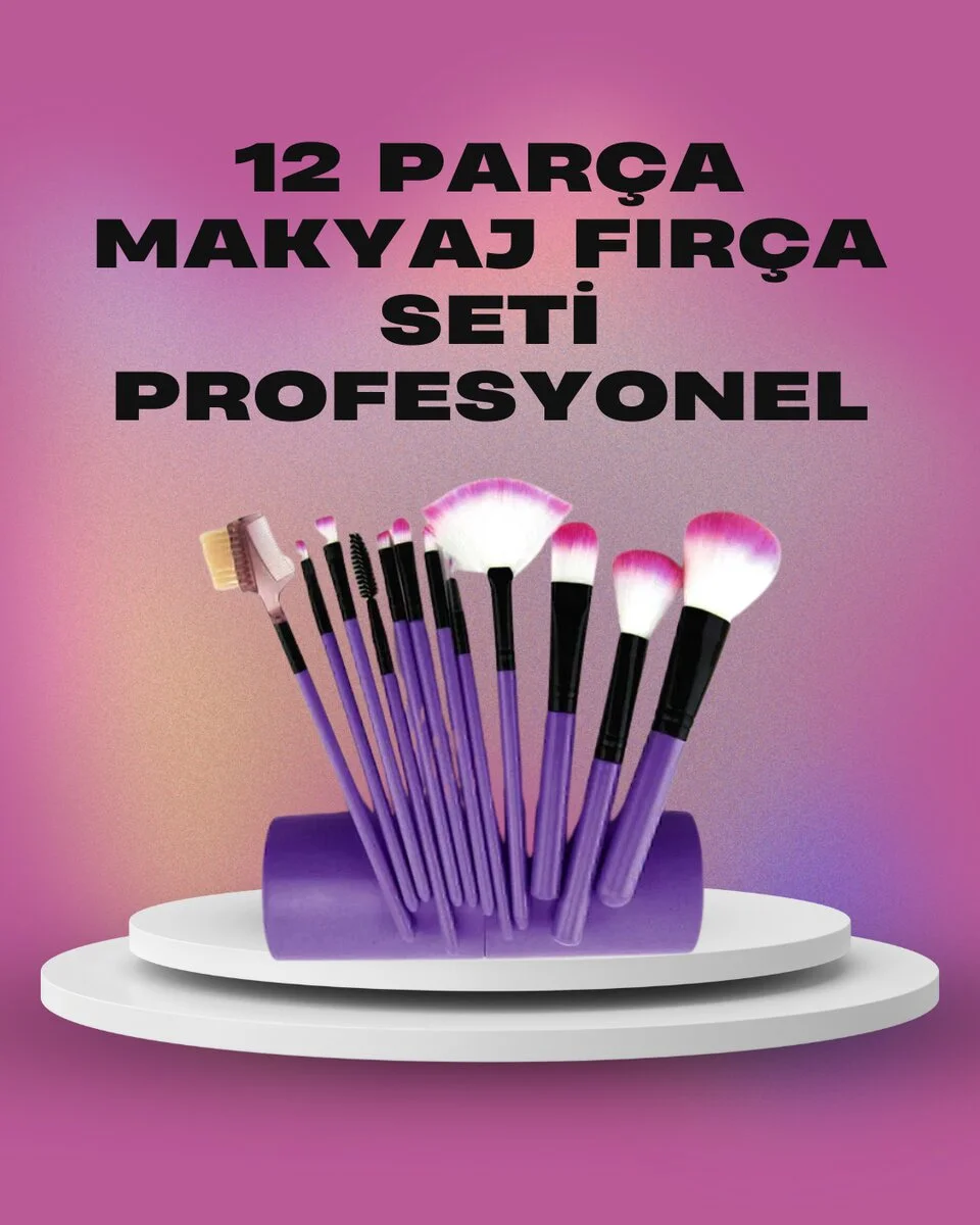 12 Parça Yumuşak Kıllı Makyaj Fırçası Seti Yüz ve Göz Makyajına Uygun Profesyonel Kullanım
