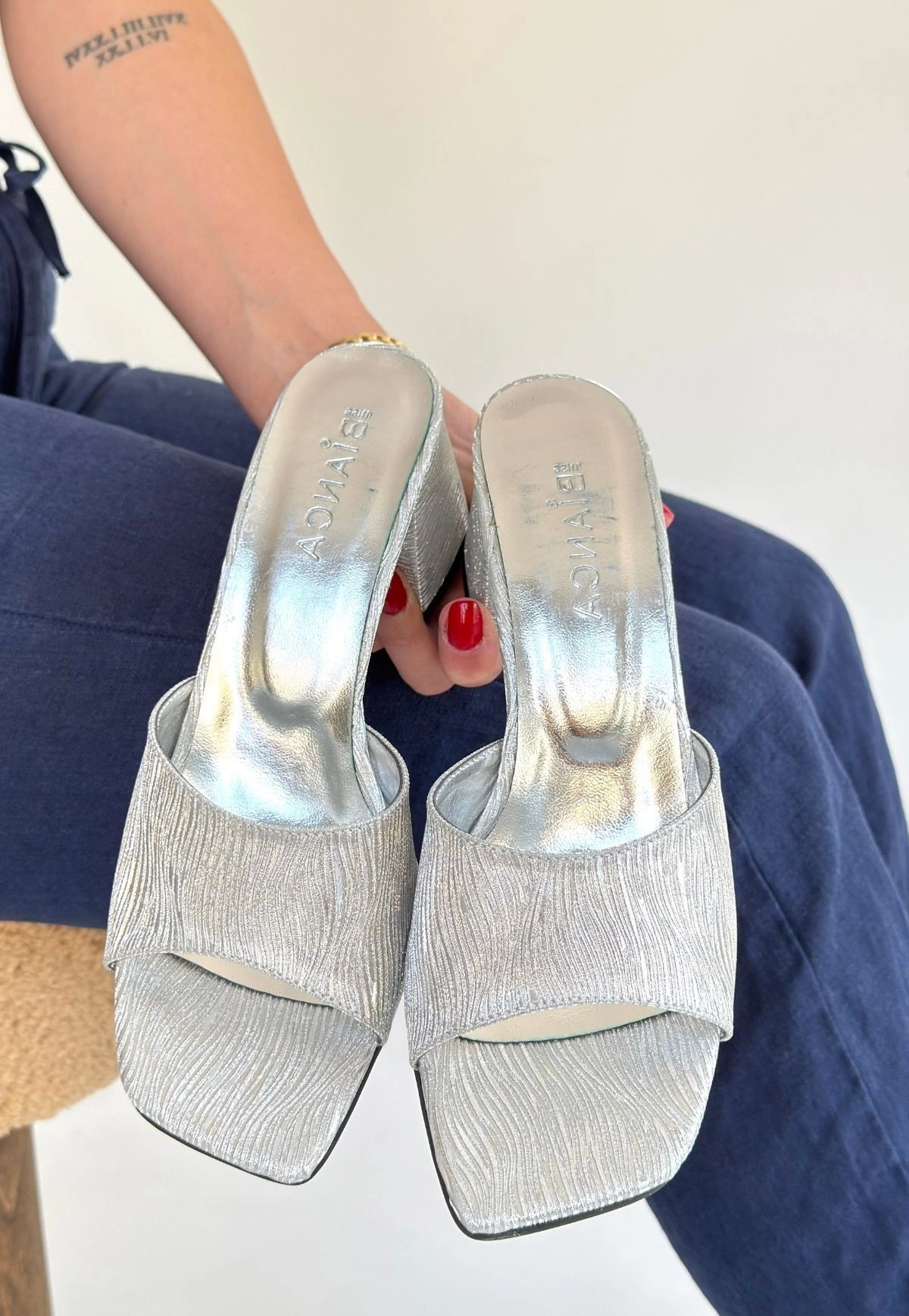 Luart Gümüş Simli Topuklu Terlik