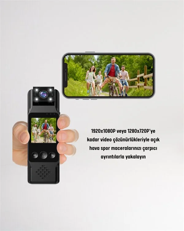 WiFi Destekli Mini Kamera – 180° Dönebilen Lens 1080P Video TFT Ekranlı
