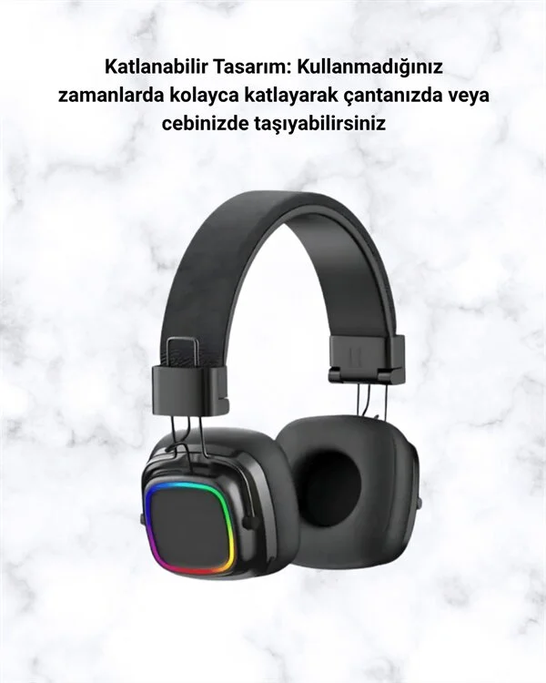 Bluetooth 5.3 Rainbow Işıklı Kulak Üstü Kablosuz Kulaklık