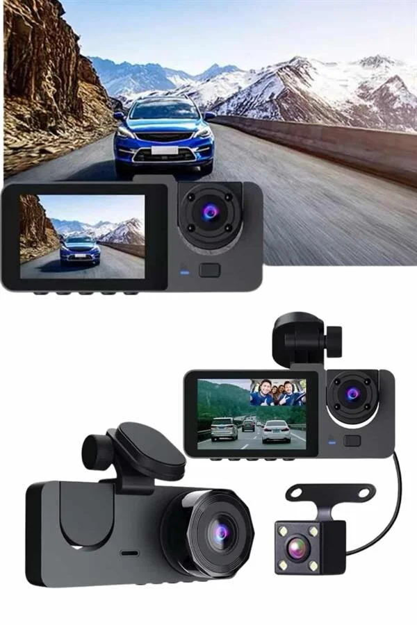 Gece Görüşlü DVR 3 Lensli Araç İçi Sürüş Kamerası Video Kaydedici