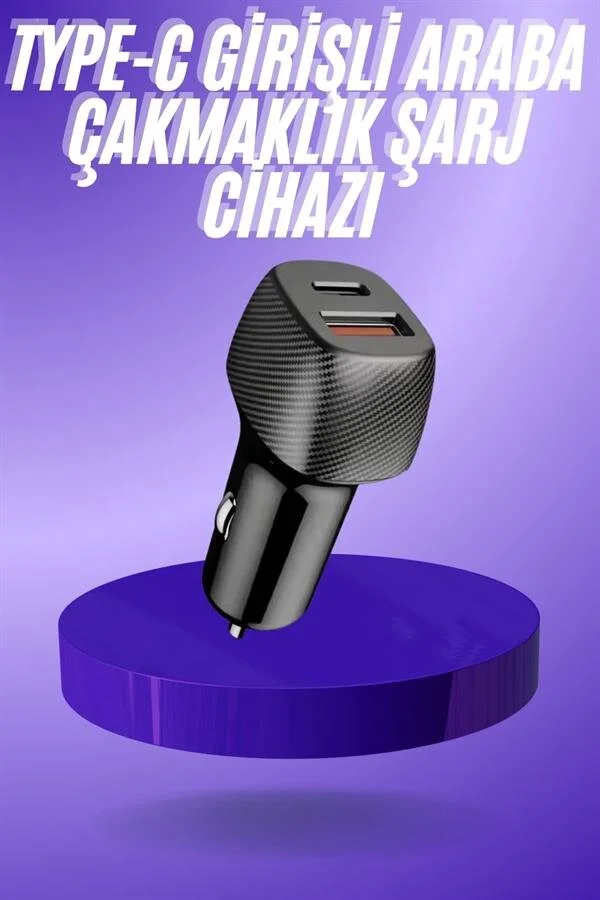 38W USB Type-C Girişli Oto Çakmaklık Araç İçi Hızlı Şarj Çakmaklık Şarj Aleti