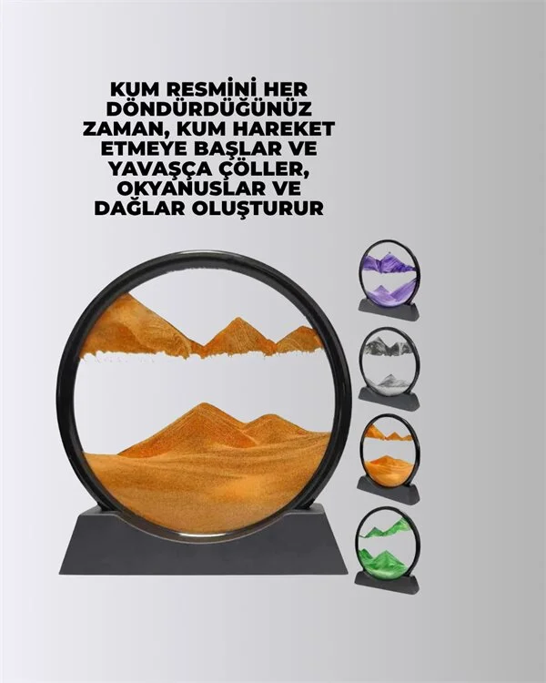 Döndürülebilir Dinamik Kum Tablosu – Stres Giderici Yüksek Kaliteli Cam ve Doğal Kum ile Sanatsal Masa Dekoru