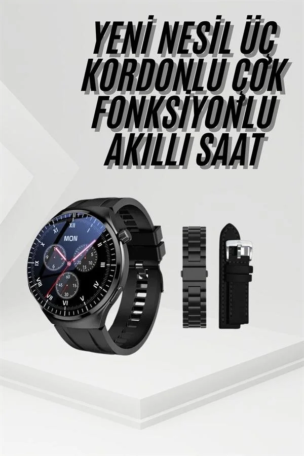 Amoled Ekran Metal Deri Silikon Kordonlu Uyku ve Sağlık Takibi