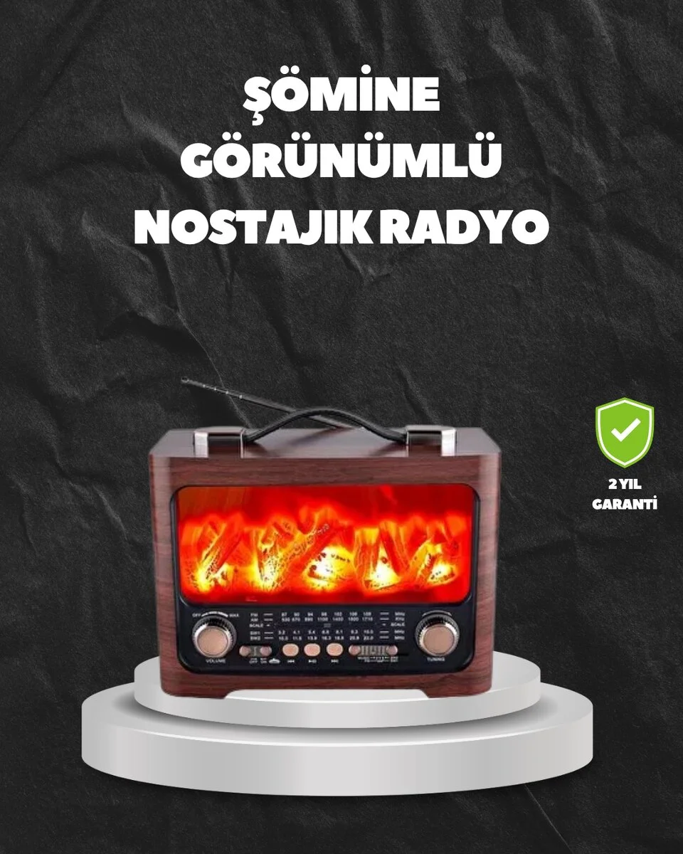 Solar Şarjlı Şömine Işıklı Bluetooth Hoparlör – Radyo USB TF Kart Destekli