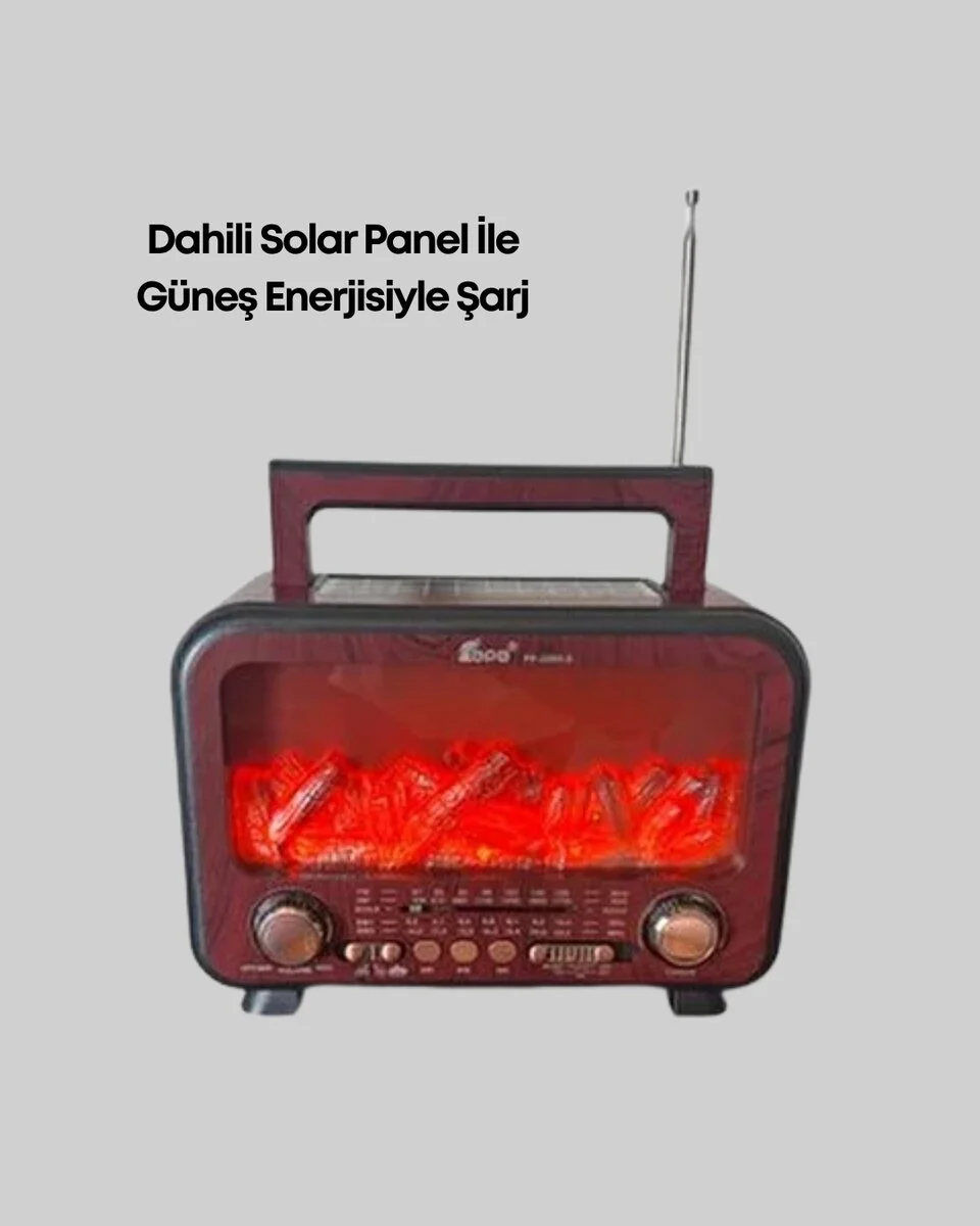Solar Şarjlı Şömine Işıklı Bluetooth Hoparlör – Radyo USB TF Kart Destekli