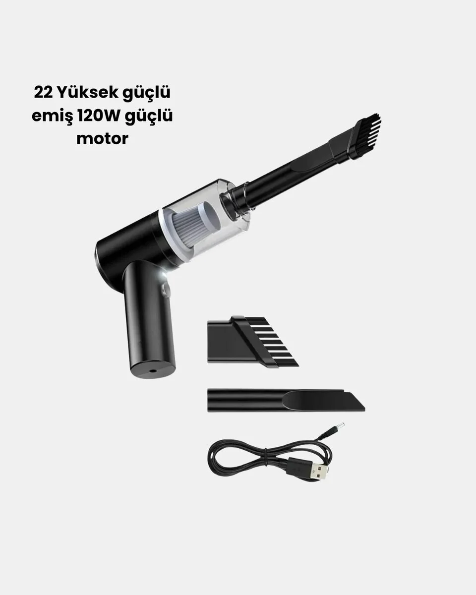 Kablosuz El Süpürgesi – Araç İçi Temizlik İçin 5500PA Güçlü Emiş USB Şarjlı