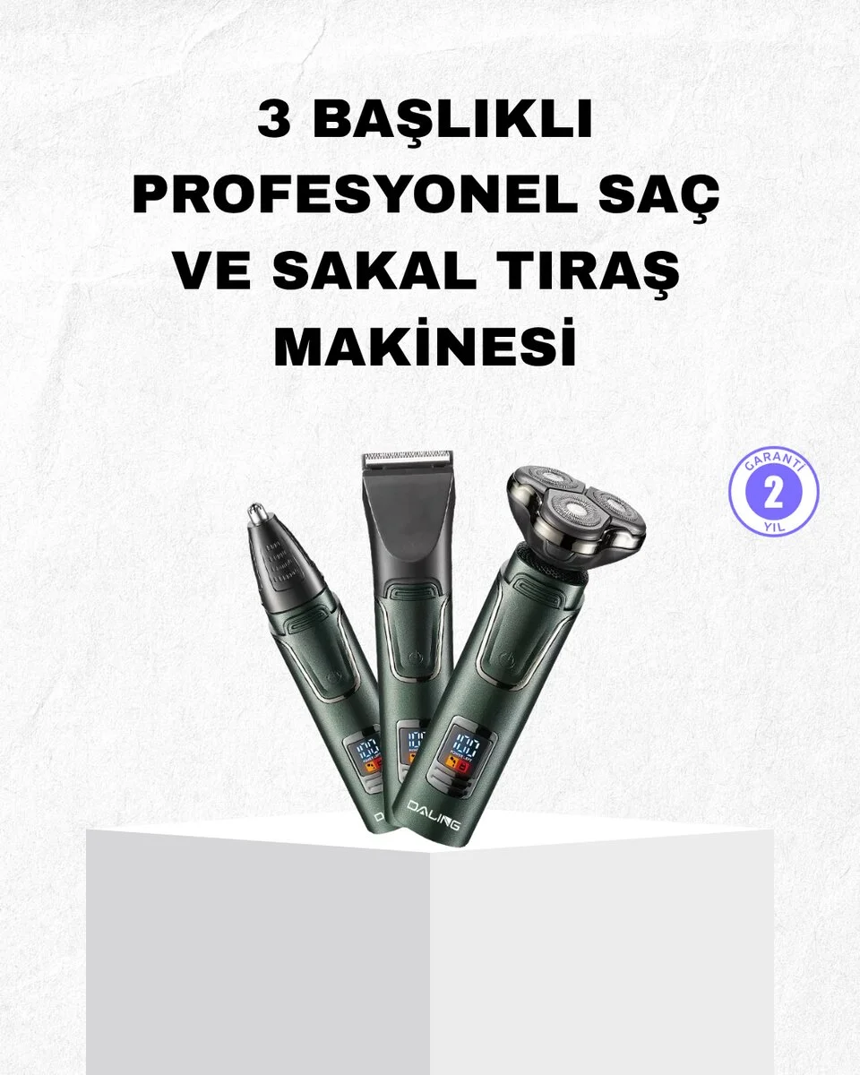 Şarjlı ve Kablosuz 3 Başlıklı Profesyonel Bakım Seti – Saç Sakal Burun ve Kulak Düzeltici