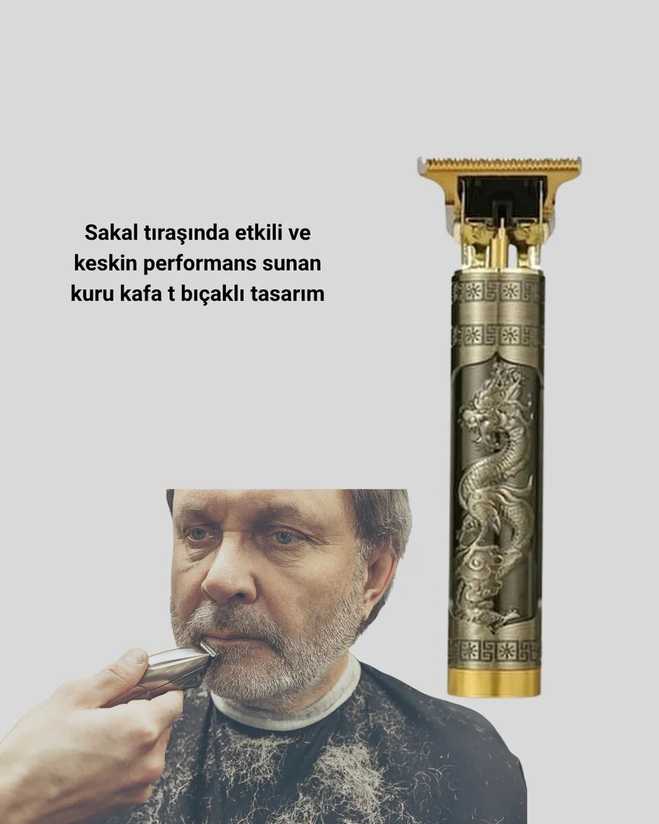 Şarjlı T Bıçaklı Saç ve Sakal Tıraş Makinesi – 3 Başlıklı Güçlü Motorlu 2 Saat Kullanım