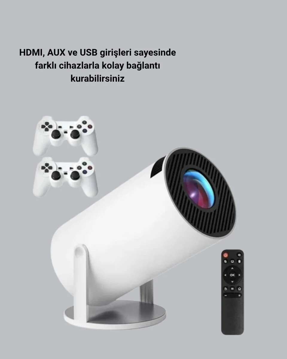 4K Wi-Fi 6 Projeksiyon Cihazı – 10.000+ Oyun Desteği Kablosuz Bağlantı ve Çoklu Giriş Portları