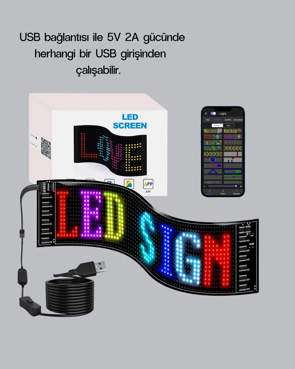 RGB LED Panel – Çok Renkli Kumandalı USB Bağlantılı Yazı ve GIF Gösterimli Akıllı Lamba