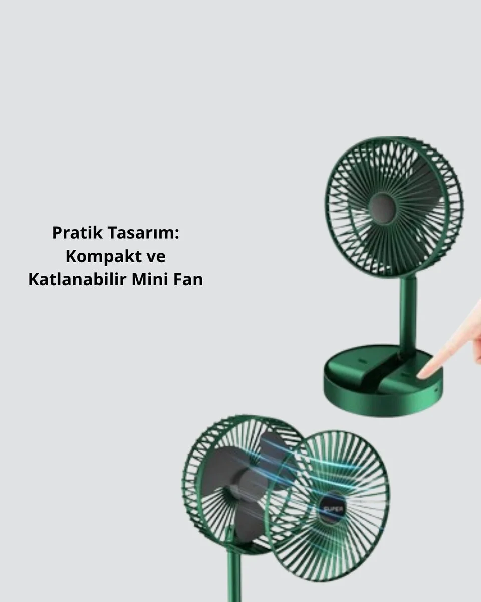 Katlanabilir Mini Fan – 3 Kademeli Soğutma Şarjlı