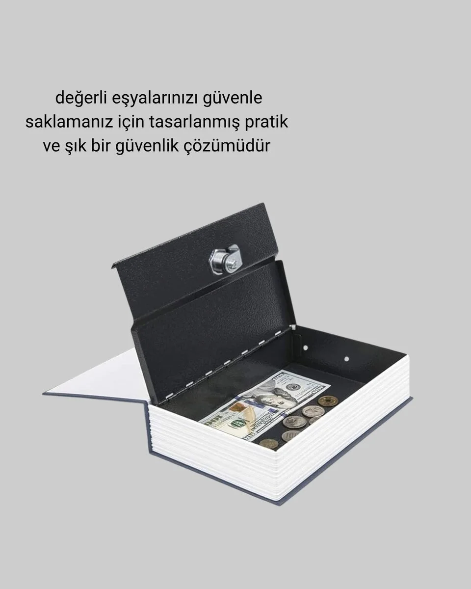 Sözlük Görünümlü Gizli Kitap Kasa – Anahtarlı Metal İç Kasa Kompakt Boyut Şık ve Güvenli Tasarım