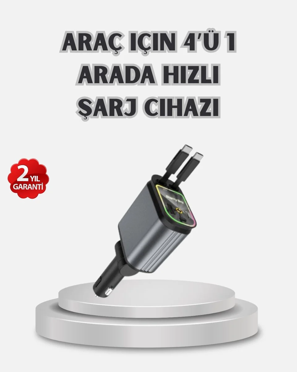 Araç Şarj Cihazı 4 Portlu 66W Hızlı Şarjlı LED Işıklı ve 180° Dönebilir