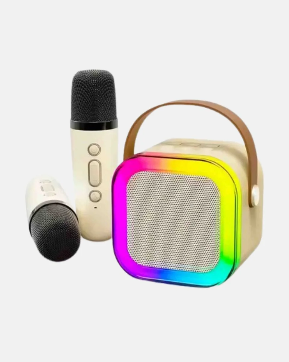 Karaoke Hoparlör Taşınabilir Çift Mikrofonlu ve LED Işıklı Bluetooth 5.0