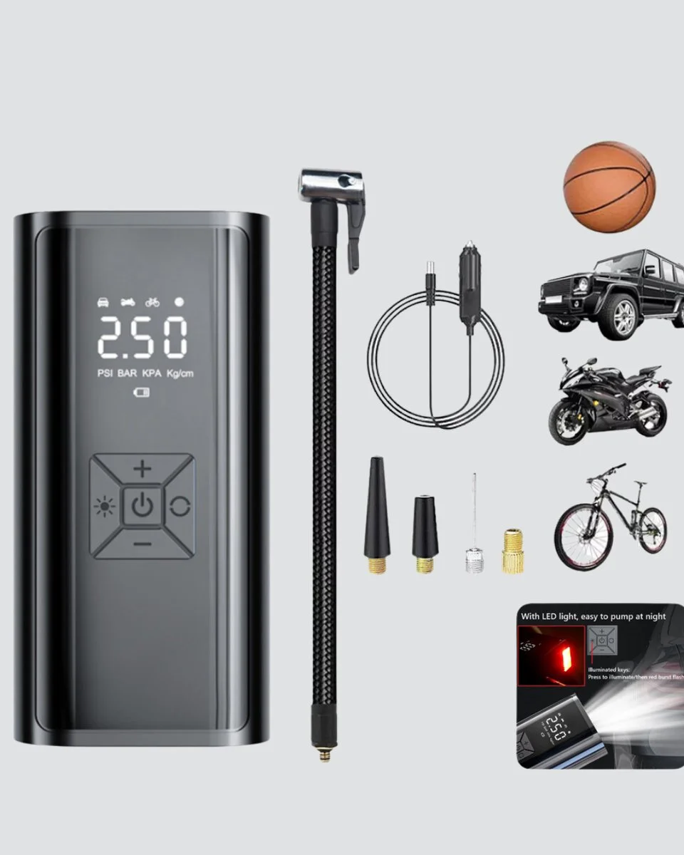 Kablosuz Dijital Lastik Şişirme Pompası LED Işıklı 80W