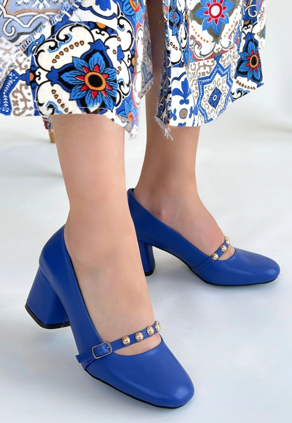 Tino Mavi Cilt Topuklu Ayakkabı