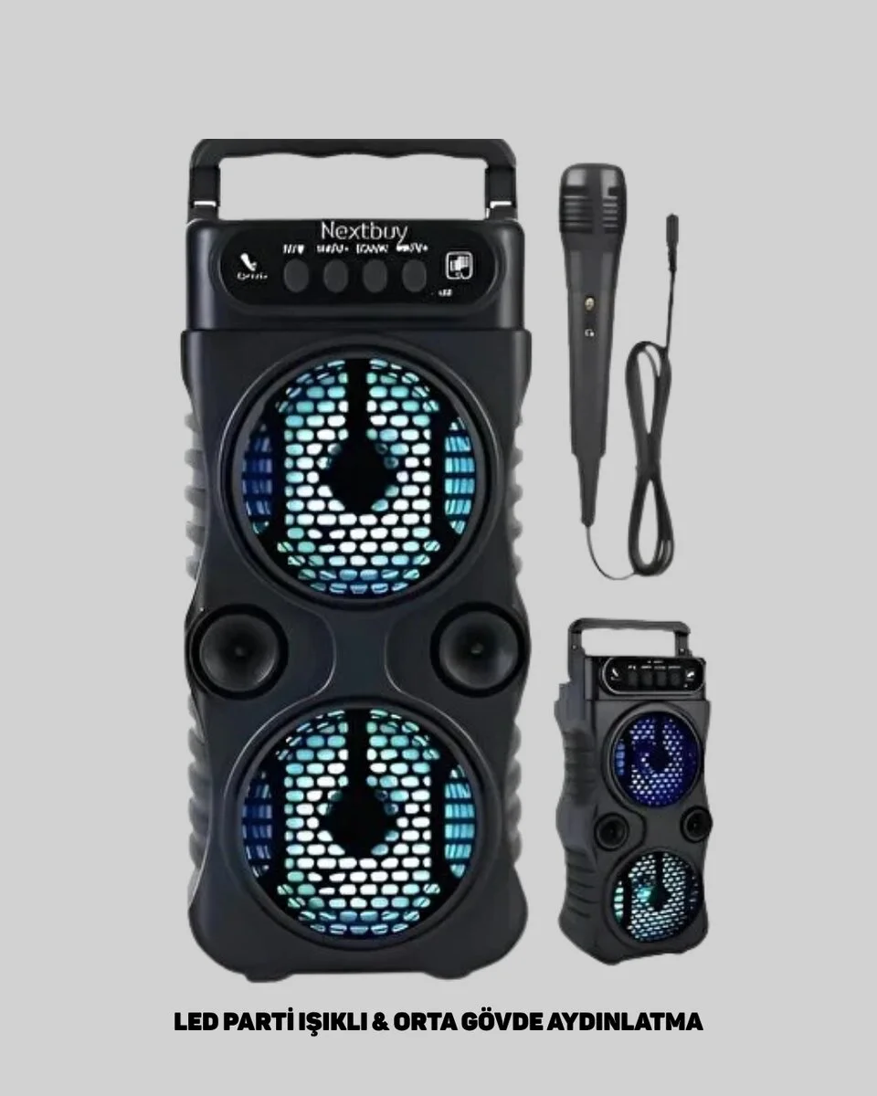 Bluetooth Bağlantılı LED Işıklı Taşınabilir Hoparlör – 1200 mAh Şarjlı FM Radyolu